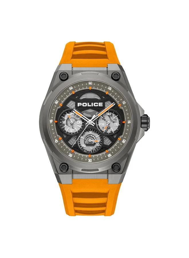 POLICE Dominion Black Dial Silicone Strap Multifunction Watch for Men, 45mm